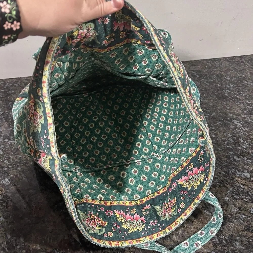 Vintage Vera Bradley Greenfield Quilted Large Tote Shoulder Bag Button close